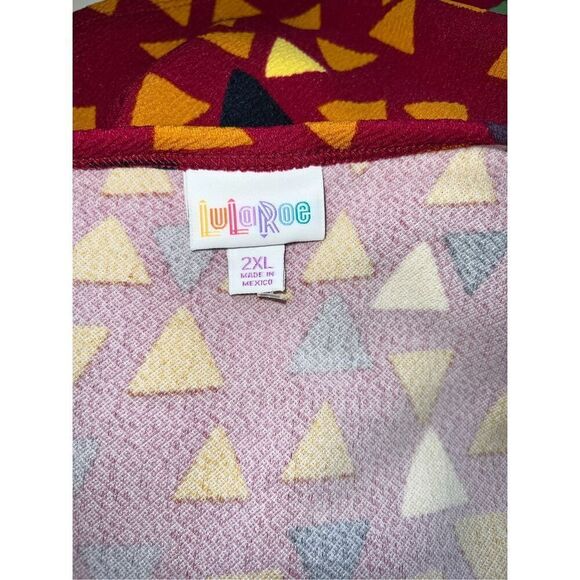 LulaRoe Nicole Dress Size 2XL Maroon Multi Colored Triangle Fit Flare A Line - Picture 7 of 8